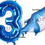 Parti Station Köpek Balığı Balon 3 Yaş Doğum Günü Balon Set Köpek Balığı Konsept Balon Ve Lacivert Rakam Balon