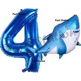 Parti Station Köpek Balığı Balon 4 Yaş Doğum Günü Balon Set Köpek Balığı Konsept Balon Ve Lacivert Rakam Balon