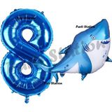 Parti Station Köpek Balığı Balon 8 Yaş Doğum Günü Balon Set Köpek Balığı Konsept Balon Ve Lacivert Rakam Balon
