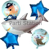 Parti Station Korsan Köpek Balığı Balon Set Korsan Shark Konsept Doğum Günü Folyo Balon Set
