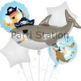 Parti Station Korsan Köpek Balığı Konsept Balon Set Korsan Shark Konsept Doğum Günü Folyo Balon Set
