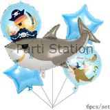 Parti Station Korsan Köpek Balığı Konsept Balon Set Pirate Shark Konsept Doğum Günü Folyo Balon Set