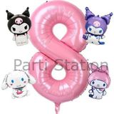 Parti Station Kuromi 8 Yaş Mini Pembe Balon Set Kuromi Mymelody Cinnamonroll Konsept Doğum Günü Balon Set