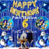 Parti Station Lacivert Tilki Sonic Boom Konsept 6 Yaş Balon Set Sonic Tema Doğum Günü Arka Fon Süsleme Balonlu Set