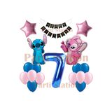 Parti Station Lilo Stitch Balon ve Angel 7 Yaş Doğum Günü Parti Balon Seti Lacivert Rakam ve Happy Birthday Banner