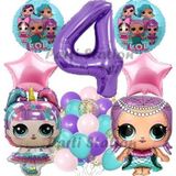 Parti Station Lol Konsept 4 Yaş Balon Set Unicorn Lol Mor Rakam Balon Parti Doğum Günü Balon Set
