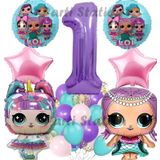 Parti Station Lol Surprise Konsept 1 Yaş Balon Set Unicorn Lol Bebek Mor Rakam Balon Parti Doğum Günü Balon Set
