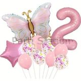 Parti Station Macaron Kelebek 2 Yaş Balon Set Gökkuşağı Macaron Kelebek Konsept Doğum Günü Balon Set