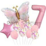 Parti Station Macaron Kelebek 7 Yaş Balon Set Gökkuşağı Macaron Kelebek Konsept Doğum Günü Balon Set