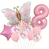 Parti Station Macaron Kelebek 8 Yaş Balon Set Gökkuşağı Macaron Kelebek Konsept Doğum Günü Balon Set