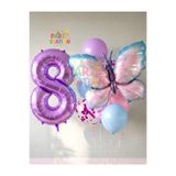 Parti Station Mavi Pembe Kelebek 8 Yaş Mor Rakam Balon Set Kelebek Konsept Doğum Günü Balon Set