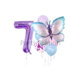 Parti Station Mavi Pembe Kelebek Temalı 7 Yaş Mor Rakam Balon Seti Doğum Günü Dekorasyonu