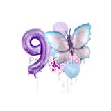 Parti Station Mavi Pembe Kelebek Temalı 9 Yaş Mor Rakam Balon Seti Doğum Günü Dekorasyonu
