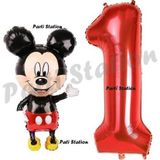 Parti Station Mickey Mouse Balon 1 Yaş Doğum Günü Set Mickey Mouse Konsept Balon Ve Kırmızı Rakam Balon