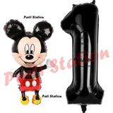 Parti Station Mickey Mouse Balon 1 Yaş Doğum Günü Set Mickey Mouse Konsept Balon Ve Siyah Rakam Balon