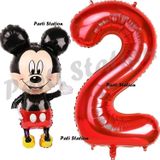 Parti Station Mickey Mouse Balon 2 Yaş Doğum Günü Set Mickey Mouse Konsept Balon Ve Kırmızı Rakam Balon