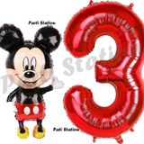 Parti Station Mickey Mouse Balon 3 Yaş Doğum Günü Set Mickey Mouse Konsept Balon ve Kırmızı Rakam Balon