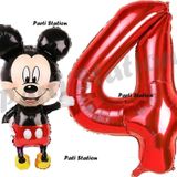 Parti Station Mickey Mouse Balon 4 Yaş Doğum Günü Set Mickey Mouse Konsept Balon Ve Kırmızı Rakam Balon