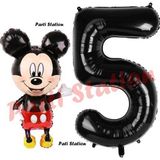 Parti Station Mickey Mouse Balon 5 Yaş Doğum Günü Set Mickey Mouse Konsept Balon Ve Siyah Rakam Balon