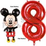 Parti Station Mickey Mouse Balon 8 Yaş Doğum Günü Set Mickey Mouse Konsept Balon Ve Kırmızı Rakam Balon