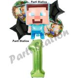 Parti Station Minecraft Balon 1 Yaş Doğum Günü Set Minecraft Konsept Yıldız Balon Ve Yeşil Rakam Balon
