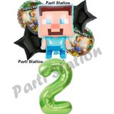 Parti Station Minecraft Balon 2 Yaş Doğum Günü Set Minecraft Konsept Yıldız Balon ve Yeşil Rakam Balon