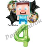Parti Station Minecraft Balon 4 Yaş Doğum Günü Set Minecraft Konsept Yıldız Balon Ve Yeşil Rakam Balon