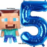 Parti Station Minecraft Balon 5 Yaş Doğum Günü Set Minecraft Konsept Balon Ve Lacivert Rakam Balon