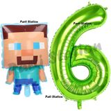 Parti Station Minecraft Balon 6 Yaş Doğum Günü Set Minecraft Konsept Balon ve Yeşil Rakam Balon