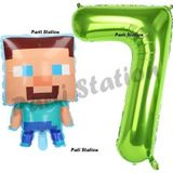 Parti Station Minecraft Balon 7 Yaş Doğum Günü Set Minecraft Konsept Balon Ve Yeşil Rakam Balon