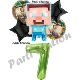 Parti Station Minecraft Balon 7 Yaş Doğum Günü Set Minecraft Konsept Yıldız Balon Ve Yeşil Rakam Balon