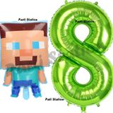 Parti Station Minecraft Balon 8 Yaş Doğum Günü Set Minecraft Konsept Balon Ve Yeşil Rakam Balon
