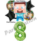 Parti Station Minecraft Balon 8 Yaş Doğum Günü Set Minecraft Konsept Yıldız Balon Ve Yeşil Rakam Balon