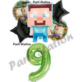 Parti Station Minecraft Balon 9 Yaş Doğum Günü Set Minecraft Konsept Yıldız Balon Ve Yeşil Rakam Balon