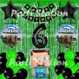 Parti Station Minecraft Balon Set 6 Yaş Minecraft Oyun Yeşil Konsept Doğum Günü Parti Balon Set