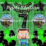 Parti Station Minecraft Balon Set 7 Yaş Minecraft Oyun Yeşil Konsept Doğum Günü Parti Balon Set