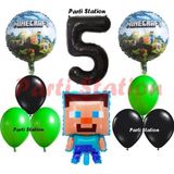 Parti Station Minecraft Konsept Doğum Günü 5 Yaş Balon Set Minecraft Parti Tema Yeşil Siyah Balon Set