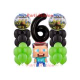 Parti Station Minecraft Konsept Doğum Günü 6 Yaş Balon Set Minecraft Parti Tema Yeşil Siyah Balon Set
