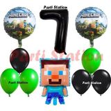 Parti Station Minecraft Konsept Doğum Günü 7 Yaş Balon Set Minecraft Parti Tema Yeşil Siyah Balon Set