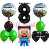 Parti Station Minecraft Konsept Doğum Günü 8 Yaş Balon Set Minecraft Parti Tema Yeşil Siyah Balon Set