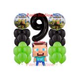 Parti Station Minecraft Konsept Doğum Günü 9 Yaş Balon Set Minecraft Parti Tema Yeşil Siyah Balon Set