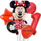 Parti Station Minnie Mouse 1 Yaş Doğum Günü Set Minnie Mouse Konsept Balon Ve Kırmızı Rakam Balon