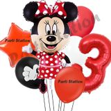 Parti Station Minnie Mouse 3 Yaş Doğum Günü Set Minnie Mouse Konsept Balon Ve Kırmızı Rakam Balon