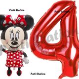 Parti Station Minnie Mouse 4 Yaş Doğum Günü Set Minnie Mouse Konsept Balon Ve Kırmızı Rakam Balon Set