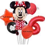 Parti Station Minnie Mouse 6 Yaş Doğum Günü Set Minnie Mouse Konsept Balon Ve Kırmızı Rakam Balon