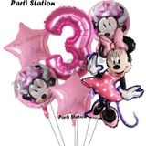 Parti Station Minnie Mouse Konsept Doğum Günü Balon Set 3 Yaş Minnie Mouse Tema Parti Balon Set