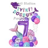 Parti Station Mor Deniz Kızı Mermaid Temalı 7 Yaş Balon Seti Doğum Günü Dekorasyonu PSMORDENZ