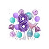 Parti Station Mor Deniz Kızı Temalı 8 Yaş Balon Seti Doğum Günü Dekorasyonu PSmorsetbalon