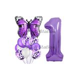 Parti Station Mor Kelebek Butterfly Temalı 1 Yaş Balon Seti Doğum Günü Dekorasyonu PSMORKLBK