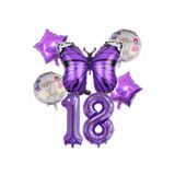 Parti Station Mor Kelebek Temalı 18 Yaş Balon Seti Doğum Günü Dekorasyonu PSmorkelebekbalon